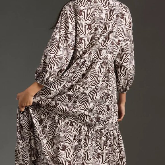 NWT Anthropologie Bettina Dress Shirt Buttondown Zebra Brown Small Petite - Picture 6 of 6